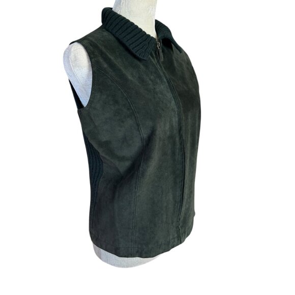 Liz Claiborne Lizsport green leather and wool sleeveless collared zip up vest S - Picture 2 of 8